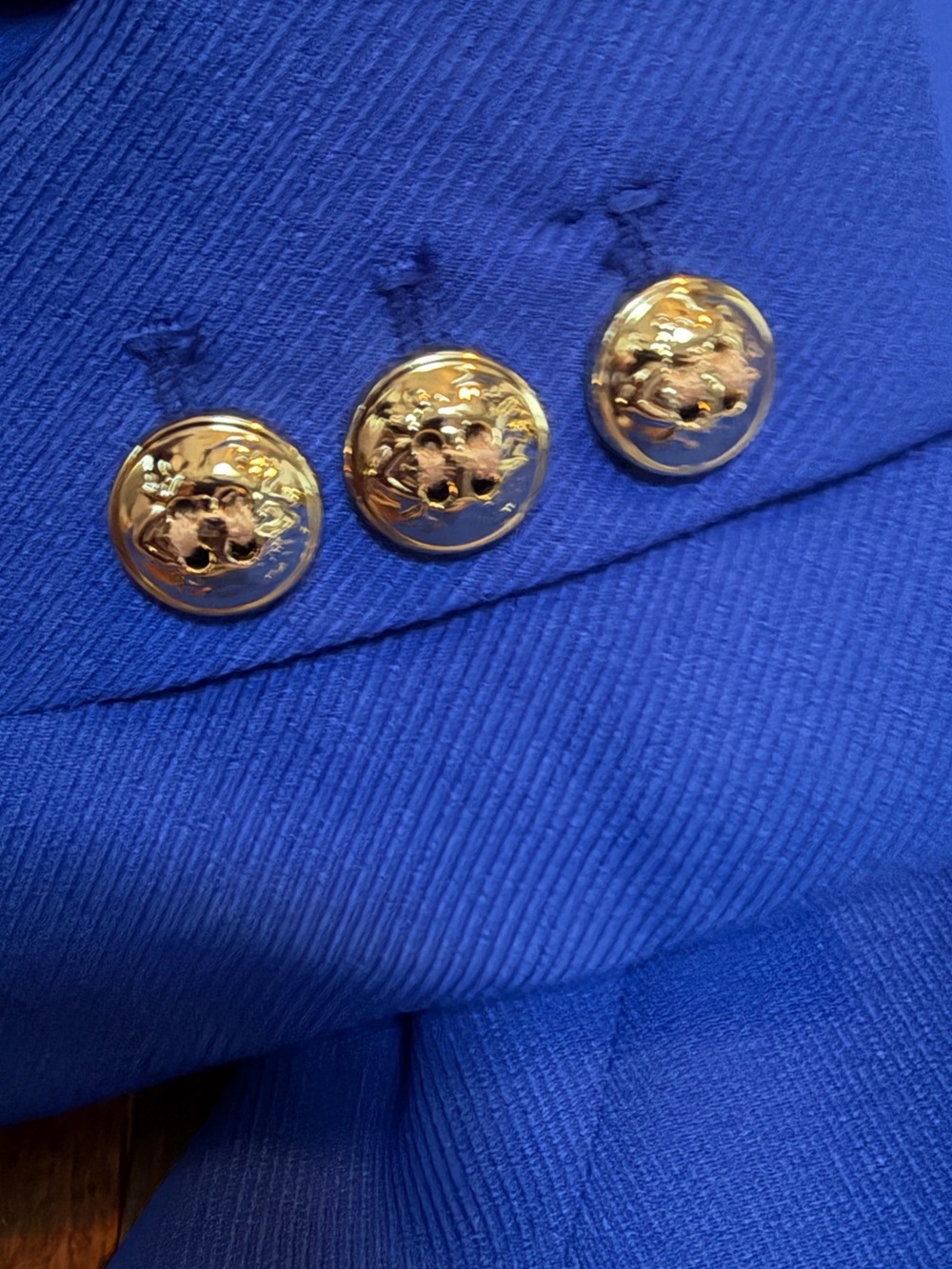 Tahari ASL Cobalt Blue Double-Breasted Blazer with Gold Buttons Size 4 - Picture 4 of 8